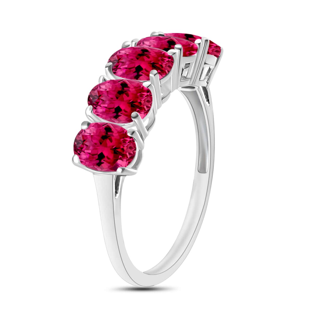 Premium Ouro Fino Rubellite 5 Stone Ring in Platinum Over Sterling Silver (Size 4.0) 2.25 ctw image number 2