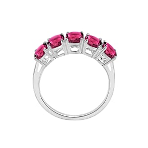 Premium Ouro Fino Rubellite 2.25 ctw 2.30 ctw 5 Stone Ring in Platinum Over Sterling Silver (Size 4.0) (Del. in 10-12 Days)