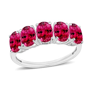 Premium Ouro Fino Rubellite 2.25 ctw 2.30 ctw 5 Stone Ring in Platinum Over Sterling Silver (Size 4.5) (Del. in 10-12 Days)