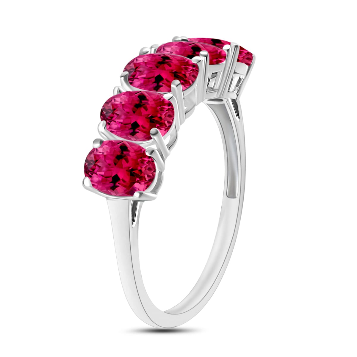 Premium Ouro Fino Rubellite 2.25 ctw 2.30 ctw 5 Stone Ring in Platinum Over Sterling Silver (Size 10.0) image number 2