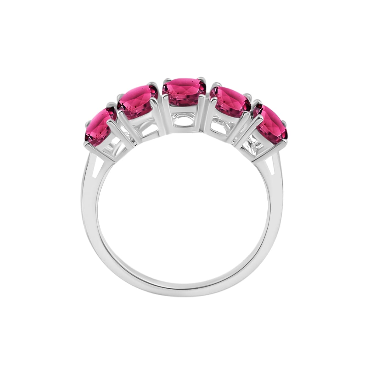 Premium Ouro Fino Rubellite 2.25 ctw 2.30 ctw 5 Stone Ring in Platinum Over Sterling Silver (Size 10.0) image number 3