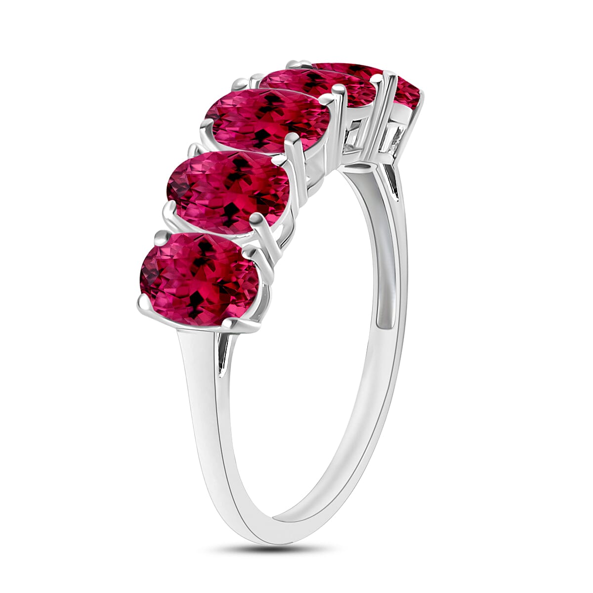 Iliana AAA Ouro Fino Rubellite 4.10 ctw 5 Stone Ring in 18K White Gold (Size 4.0) 5.50 Grams