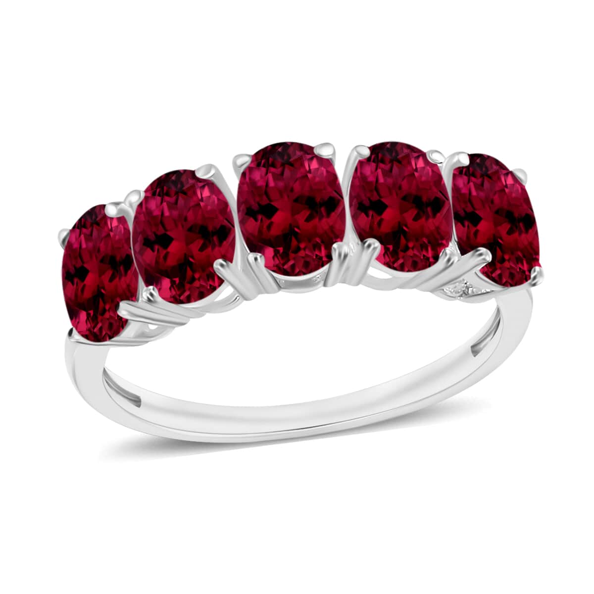 Rhapsody 950 Platinum Ouro Fino Rubellite 5 Stone Ring (Size 4.0) 5.50 Grams 4.00 ctw image number 0