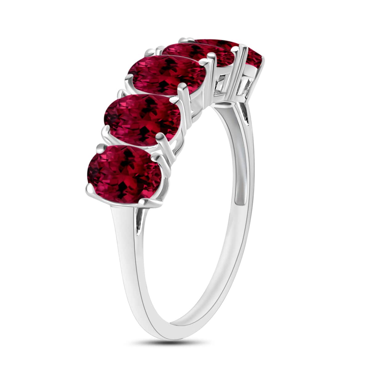 Rhapsody 950 Platinum Ouro Fino Rubellite 5 Stone Ring (Size 4.0) 5.50 Grams 4.00 ctw image number 2