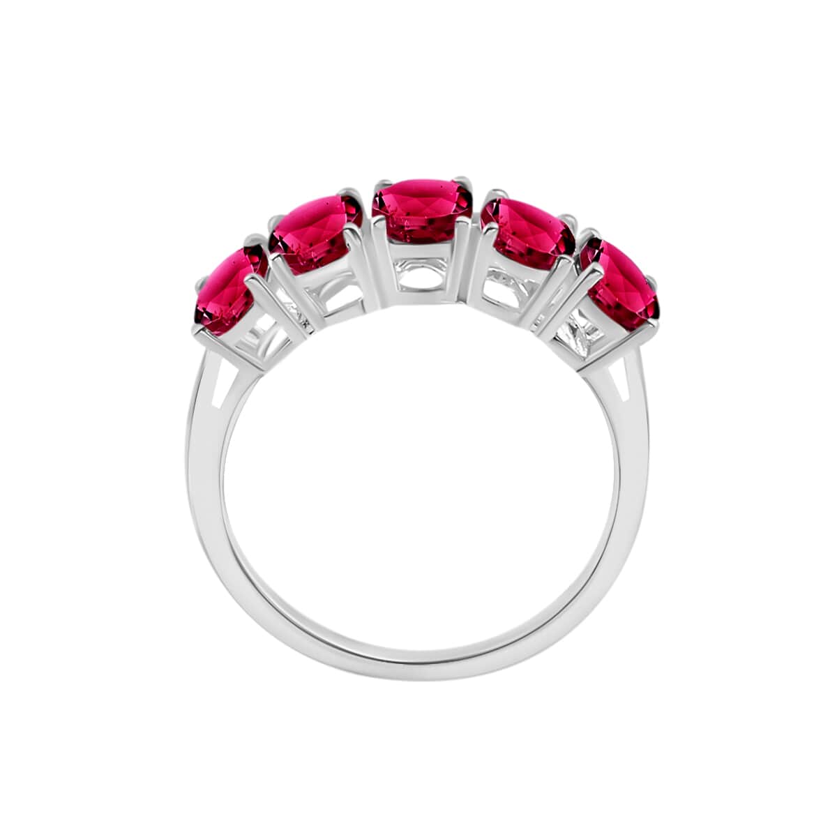 Rhapsody 950 Platinum Ouro Fino Rubellite 5 Stone Ring (Size 4.5) 5.50 Grams 4.00 ctw image number 3