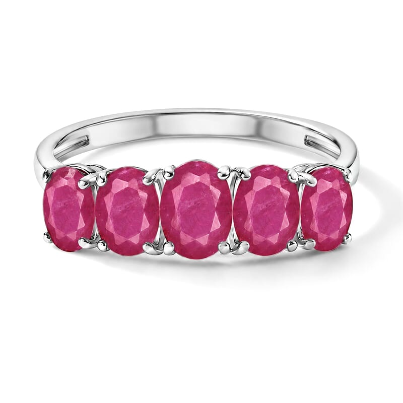 D'Joy Premium Mozambique Ruby 3.00 ctw 5 Stone Ring in Platinum Over Sterling Silver (Size 4.0)