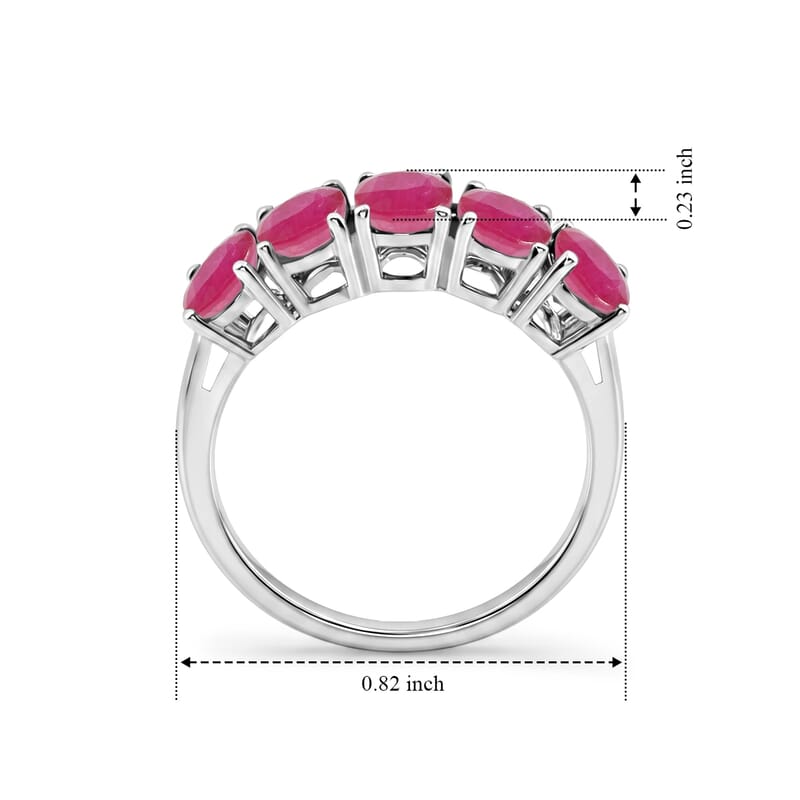 D'Joy Premium Mozambique Ruby 3.00 ctw 5 Stone Ring in Platinum Over Sterling Silver (Size 4.0)