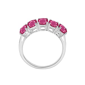 D'Joy Premium Mozambique Ruby 3.00 ctw 5 Stone Ring in Platinum Over Sterling Silver (Size 5.0) (Del. in 10-12 Days)