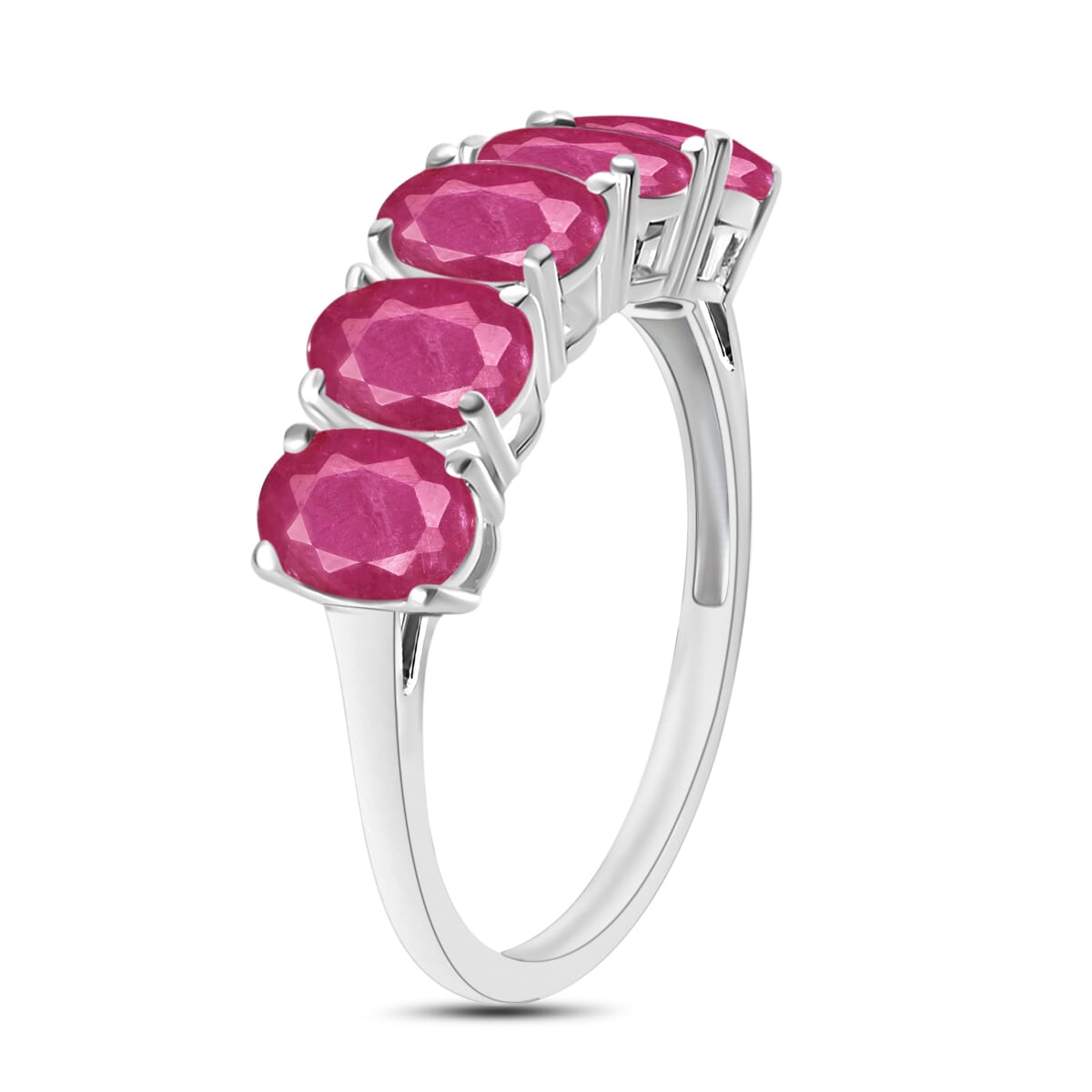 D'Joy Premium Mozambique Ruby 5 Stone Ring in Platinum Over Sterling Silver (Size 8.0) 3.00 ctw image number 2