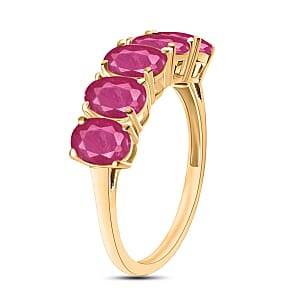 Luxoro Premium Mozambique Ruby 3.00 ctw 5 Stone Ring in 14K Yellow Gold (Size 5.5) (Del. in 10-12 Days)