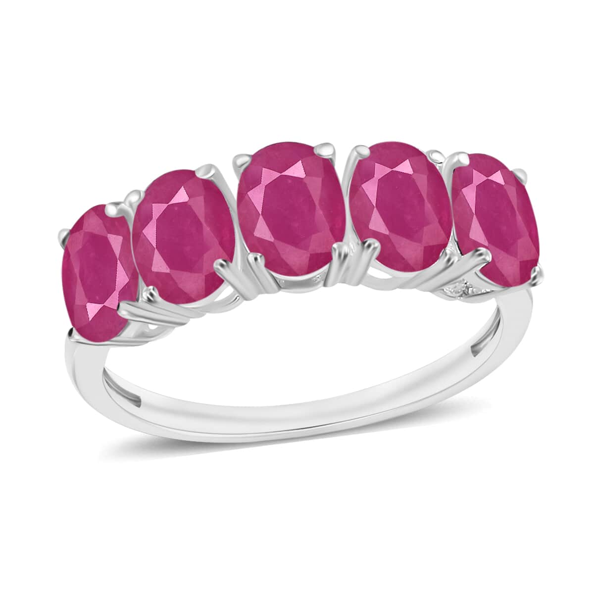Iliana 18K White Gold AAA Mozambique Ruby 5 Stone Ring (Size 4.0) 5.50 Grams 5.00 ctw image number 0