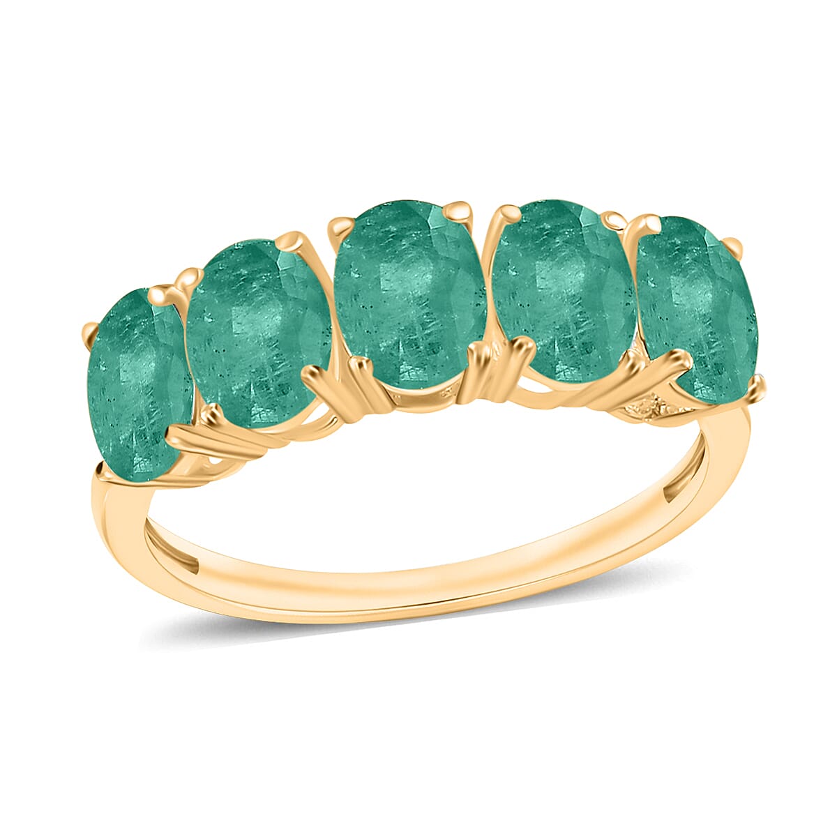 Luxoro 14K Yellow Gold Premium Kagem Zambian Emerald 5 Stone Ring (Size 4.5) 4 Grams 2.30 ctw