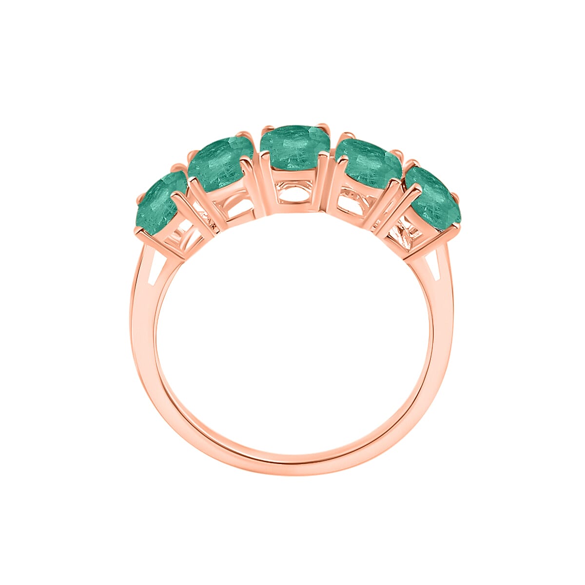 Luxoro 14K Rose Gold Premium Kagem Zambian Emerald 5 Stone Ring (Size 12.0) 4 Grams 2.30 ctw