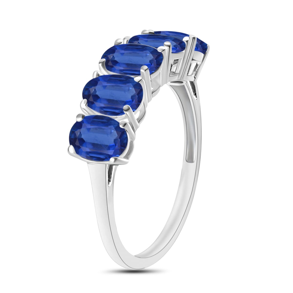 D'Joy Kanchanaburi Blue Sapphire 5 Stone Ring in Platinum Over Sterling Silver (Size 7.0) 2.75 ctw image number 2