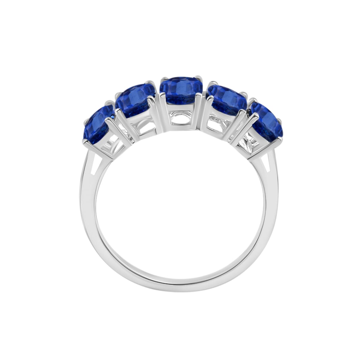 D'Joy Kanchanaburi Blue Sapphire 5 Stone Ring in Platinum Over Sterling Silver (Size 8.5) 2.75 ctw image number 2
