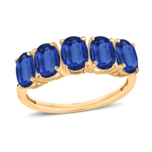 D'Joy Kanchanaburi Blue Sapphire 5 Stone Ring in Vermeil Yellow Gold Over Sterling Silver (Size 8.5) 2.75 ctw
