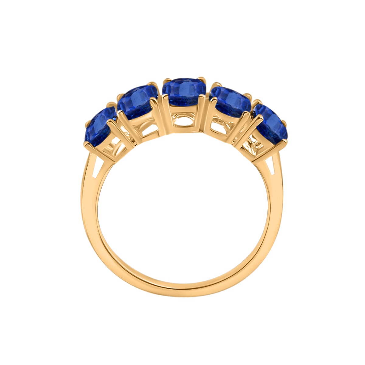 D'Joy Kanchanaburi Blue Sapphire 5 Stone Ring in Vermeil Yellow Gold Over Sterling Silver (Size 8.5) 2.75 ctw image number 2