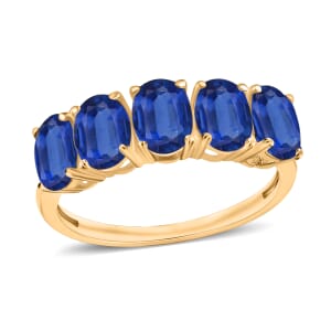 Luxoro Premium Kanchanaburi Blue Sapphire 5 Stone Ring in 14K Yellow Gold (Size 4.0) 2.75 ctw