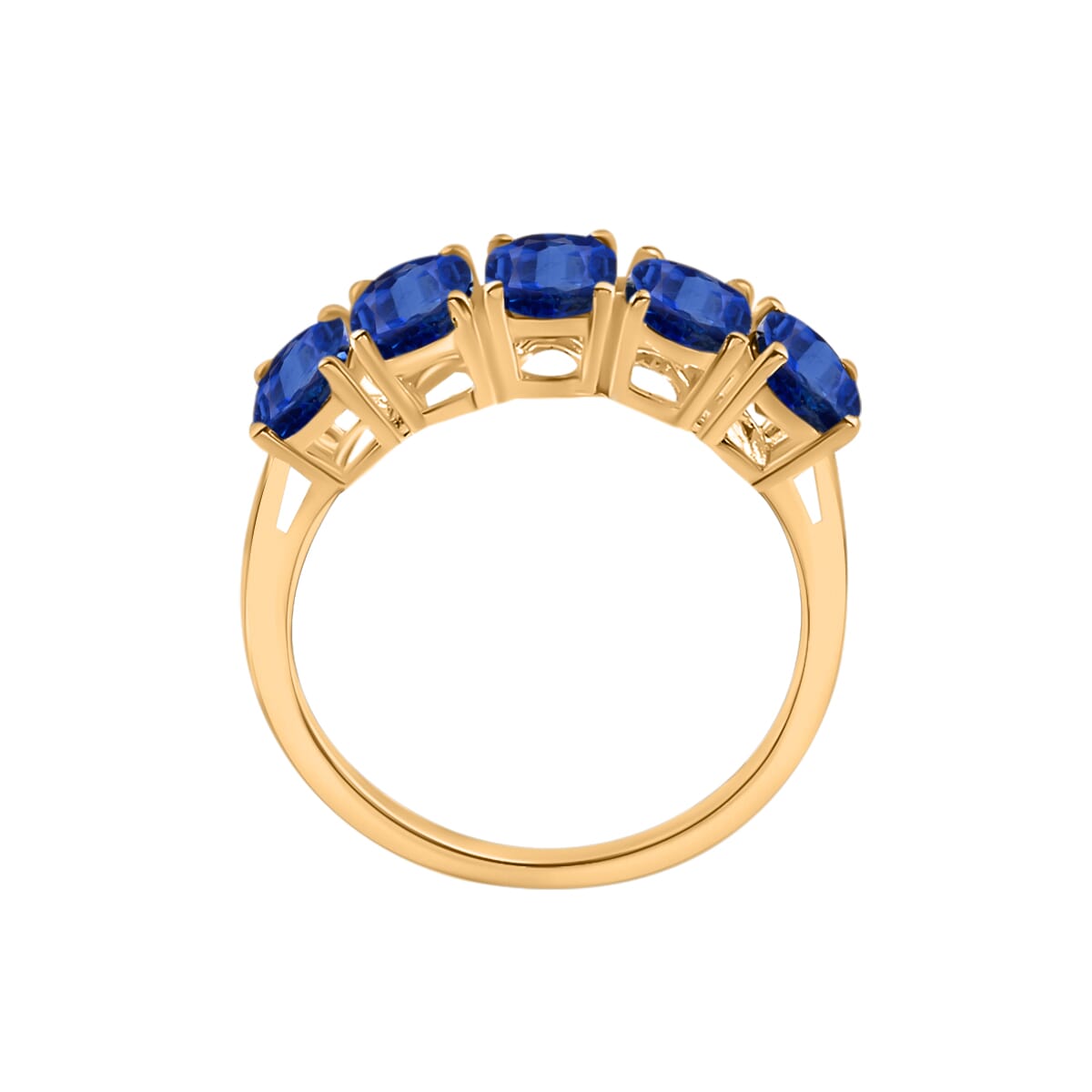 Luxoro Premium Kanchanaburi Blue Sapphire 5 Stone Ring in 14K Yellow Gold (Size 4.0) 2.75 ctw image number 3