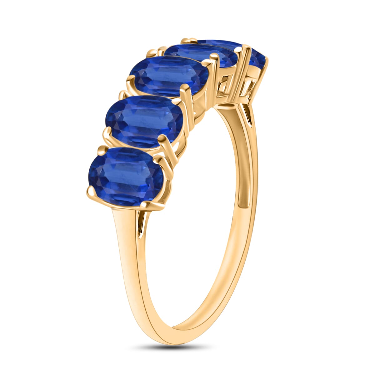 Luxoro Premium Kanchanaburi Blue Sapphire 5 Stone Ring in 14K Yellow Gold (Size 8.0) 2.75 ctw image number 2