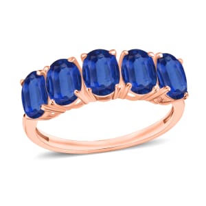 Luxoro Premium Kanchanaburi Blue Sapphire 5 Stone Ring in 14K Rose Gold (Size 4.0) 2.75 ctw