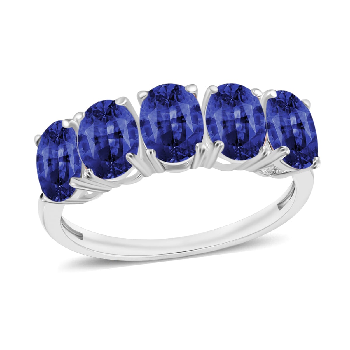 Rhapsody AAAA Blue Ceylon Sapphire 5 Stone Ring in 950 Platinum (Size 4.5) 4.50 ctw image number 0