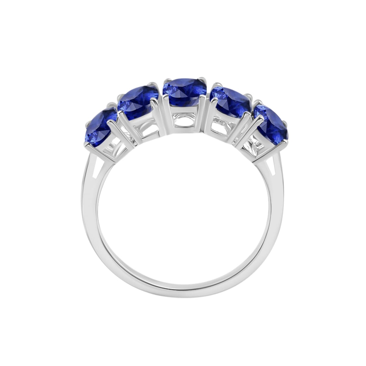 Rhapsody AAAA Blue Ceylon Sapphire 5 Stone Ring in 950 Platinum (Size 4.5) 4.50 ctw image number 2