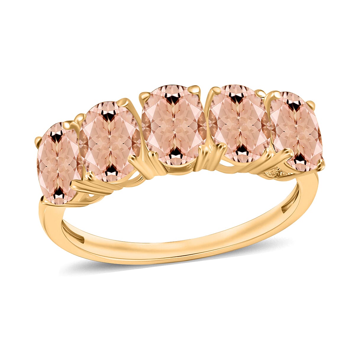 Premium Pink Morganite 5 Stone Ring in Vermeil Yellow Gold Over Sterling Silver (Size 10.5) 2.75 ctw