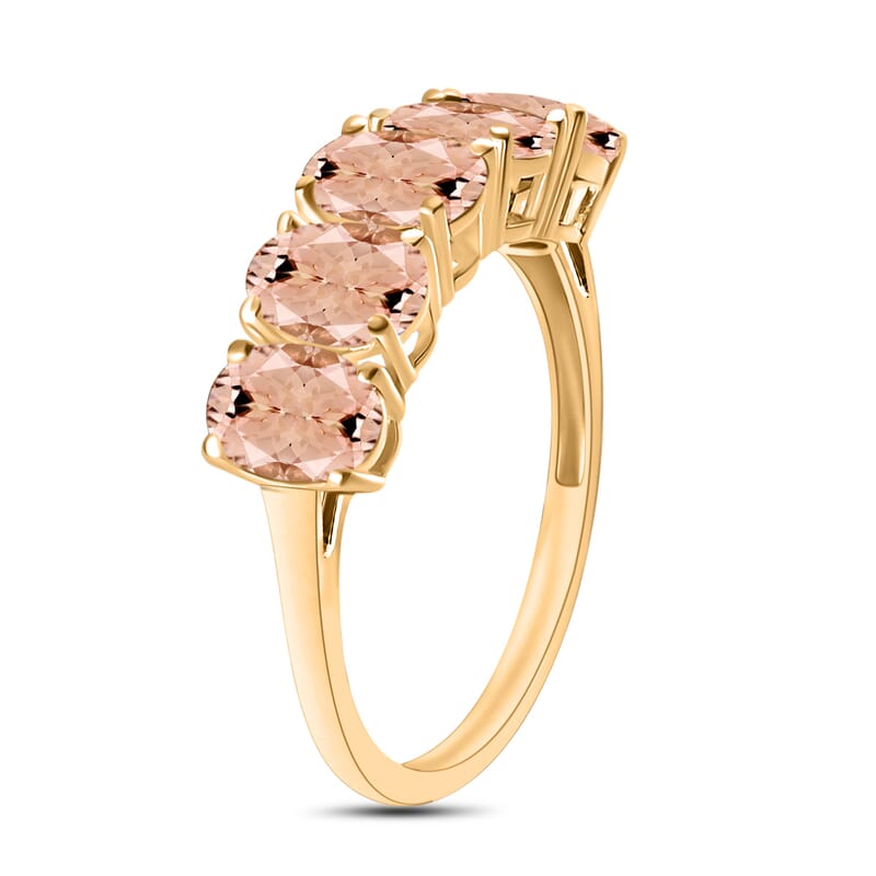 Premium Pink Morganite 5 Stone Ring in Vermeil Yellow Gold Over Sterling Silver (Size 10.5) 2.75 ctw