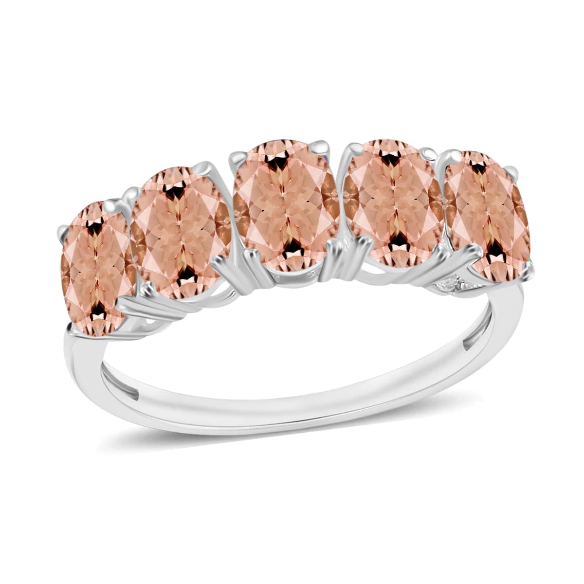 Iliana 18K White Gold AAA Pink Morganite 5 Stone Ring (Size 4.0) 5.50 Grams 4.50 ctw image number 0