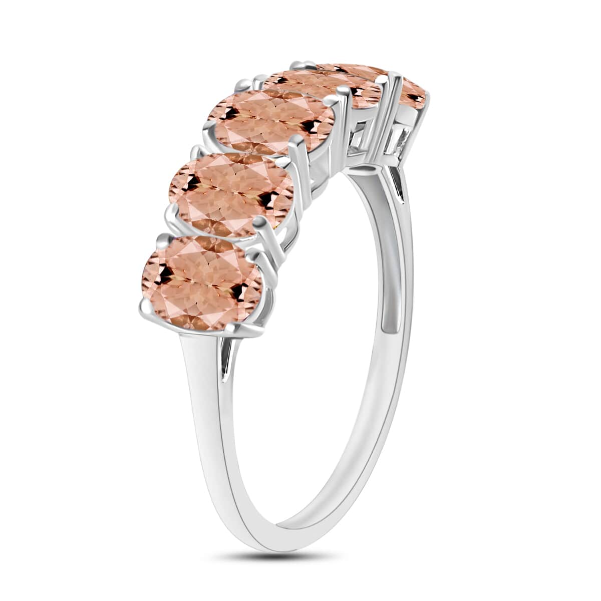 Iliana 18K White Gold AAA Pink Morganite 5 Stone Ring (Size 4.0) 5.50 Grams 4.50 ctw image number 2