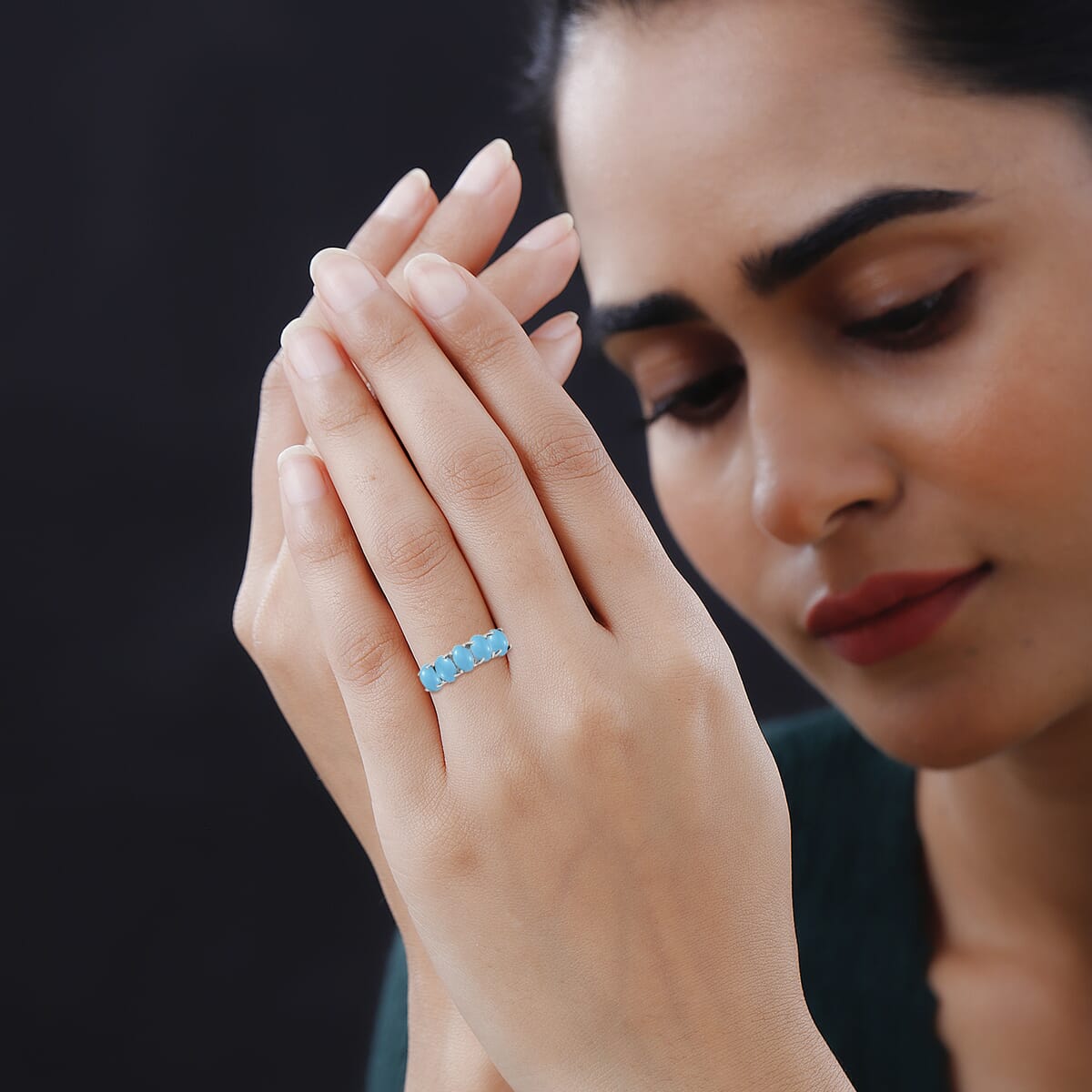 Premium Sleeping Beauty Turquoise 5 Stone Ring in Platinum Over Sterling Silver (Size 6.5) 2.25 ctw image number 1
