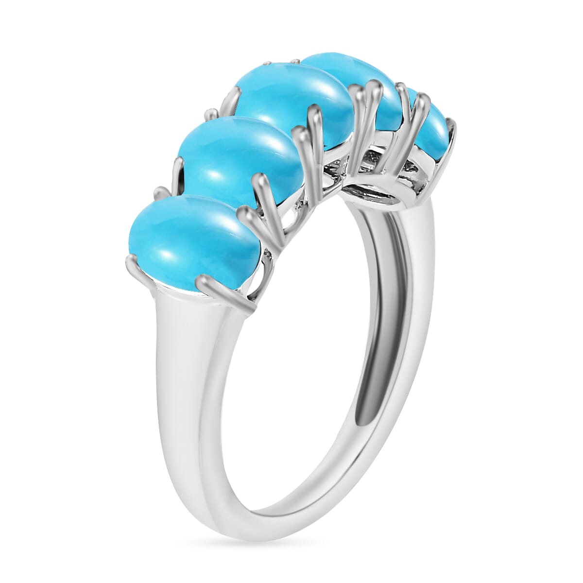 Premium Sleeping Beauty Turquoise 5 Stone Ring in Platinum Over Sterling Silver (Size 6.5) 2.25 ctw image number 2