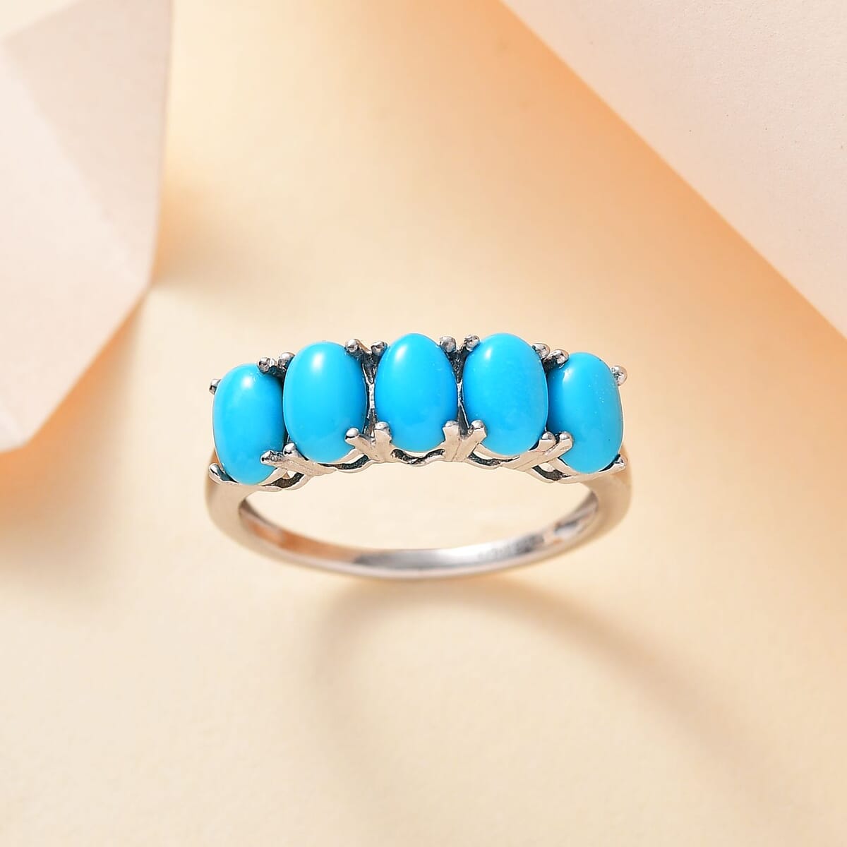 Premium Sleeping Beauty Turquoise 2.25 ctw 5 Stone Ring in Platinum Over Sterling Silver (Size 7.0)  image number 1
