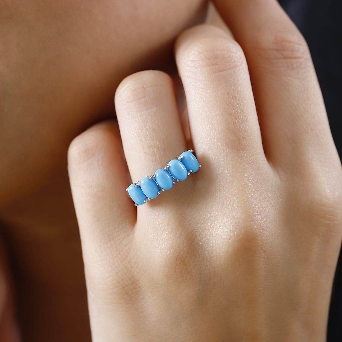 Premium Sleeping Beauty Turquoise 2.25 ctw 5 Stone Ring in Platinum Over Sterling Silver (Size 7.0)  image number 2