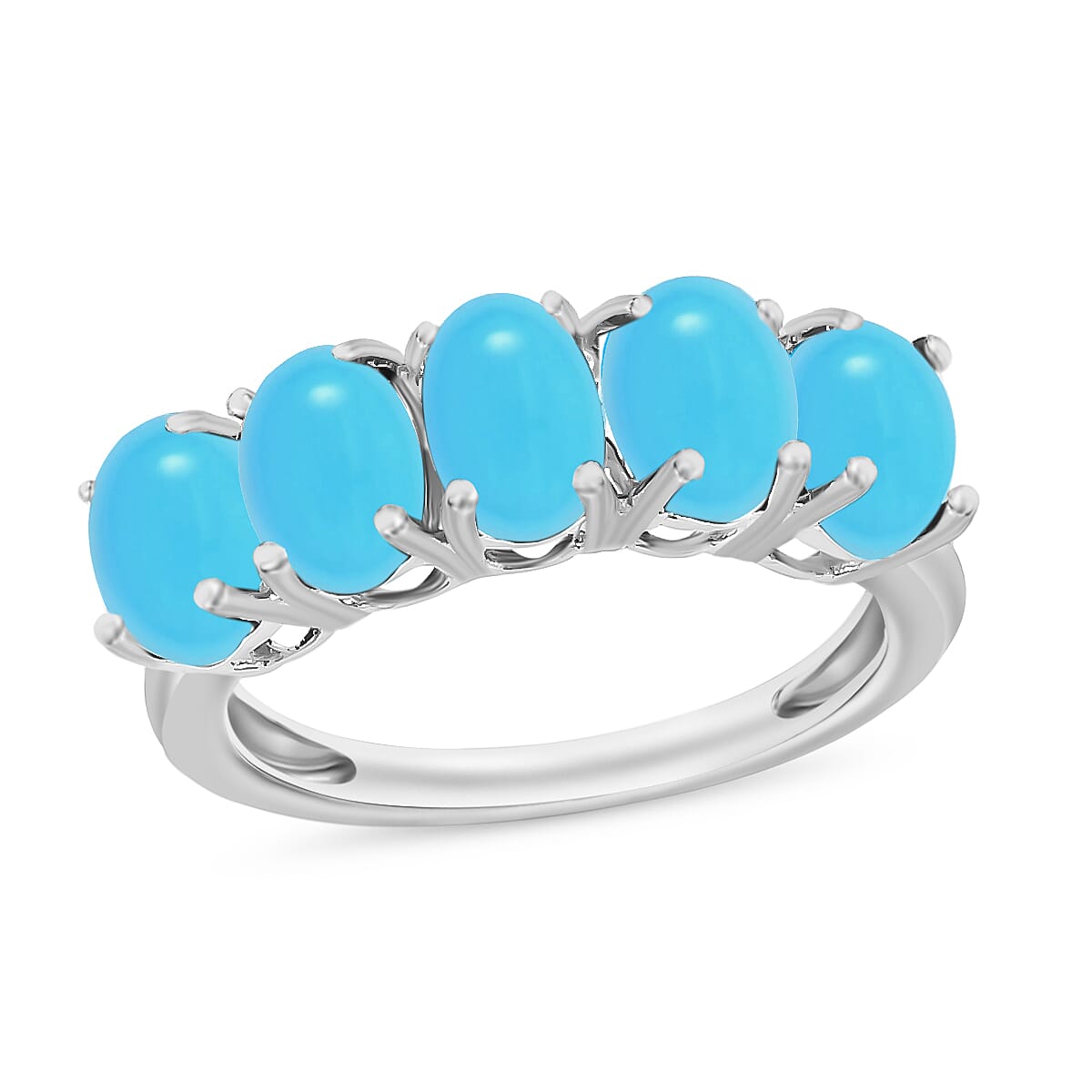 D'Joy Premium Sleeping Beauty Turquoise 2.75 ctw 5 Stone Ring in Platinum Over Sterling Silver (Size 8.0)  image number 0