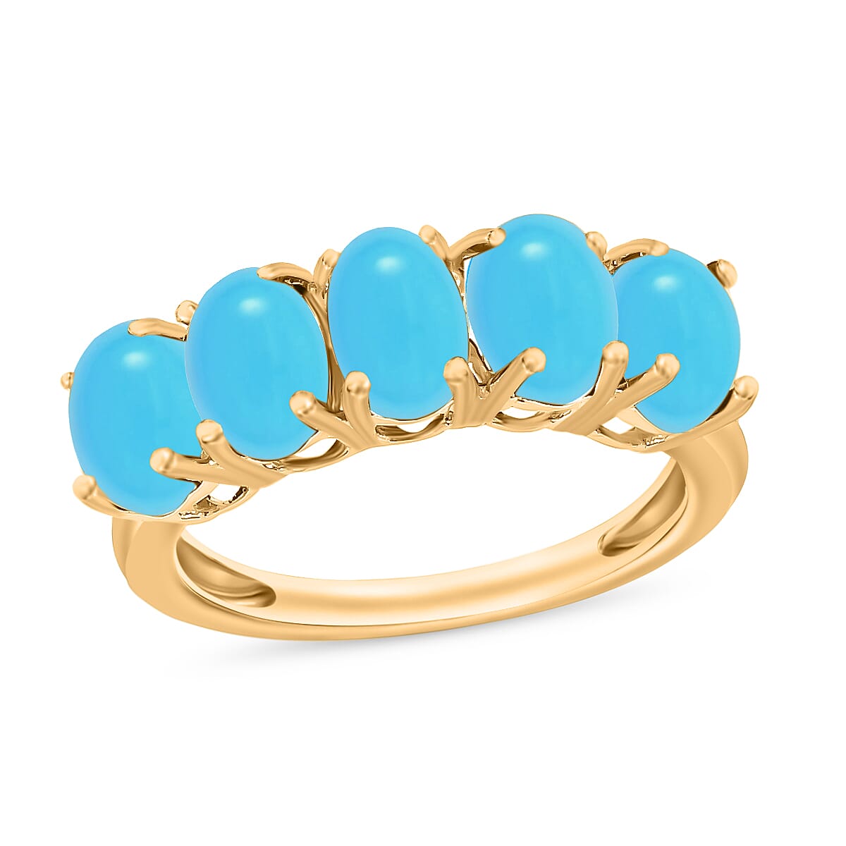 D'Joy Premium Sleeping Beauty Turquoise 5 Stone Ring in Vermeil Yellow Gold Over Sterling Silver (Size 4.0) 2.75 ctw