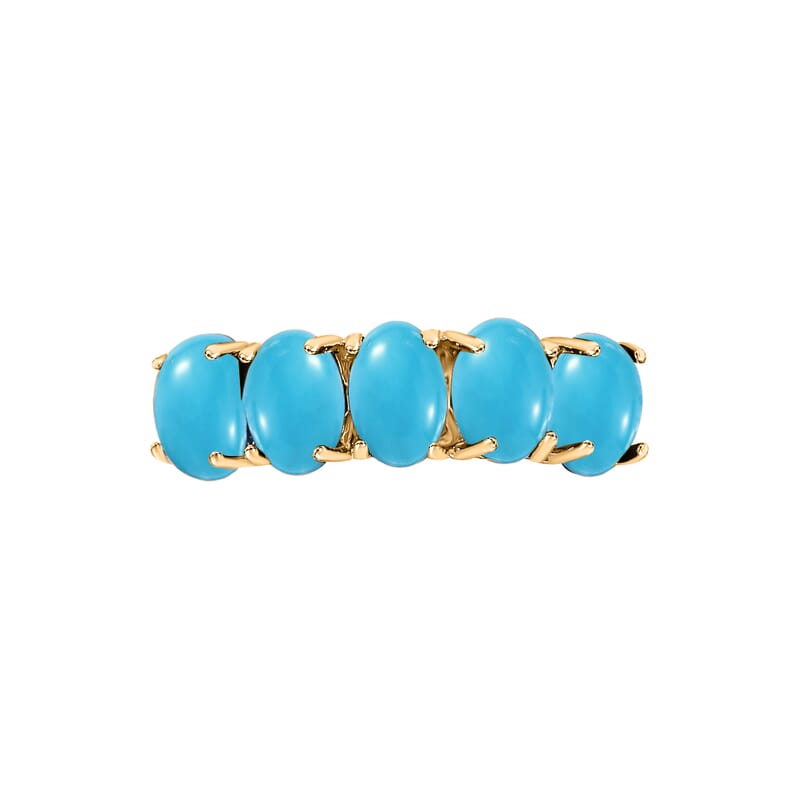 D'Joy Premium Sleeping Beauty Turquoise 5 Stone Ring in Vermeil Yellow Gold Over Sterling Silver (Size 4.0) 2.75 ctw