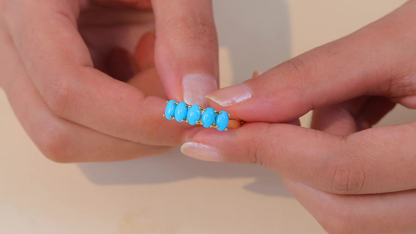 Premium Sleeping Beauty Turquoise 5 Stone Ring in Platinum Over Sterling Silver (Size 4.0) 2.75 ctw