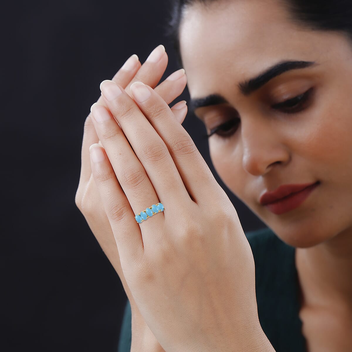 Premium Sleeping Beauty Turquoise 5 Stone Ring in Vermeil Yellow Gold Over Sterling Silver (Size 11.0) 2.75 ctw image number 1