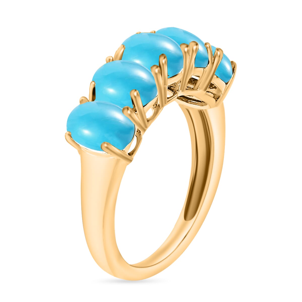 Premium Sleeping Beauty Turquoise 5 Stone Ring in Vermeil Yellow Gold Over Sterling Silver (Size 11.0) 2.75 ctw image number 2