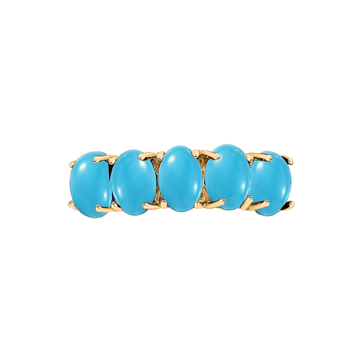 D'Joy Premium Sleeping Beauty Turquoise 5 Stone Ring in Vermeil Yellow Gold Over Sterling Silver (Size 11.0) 2.75 ctw