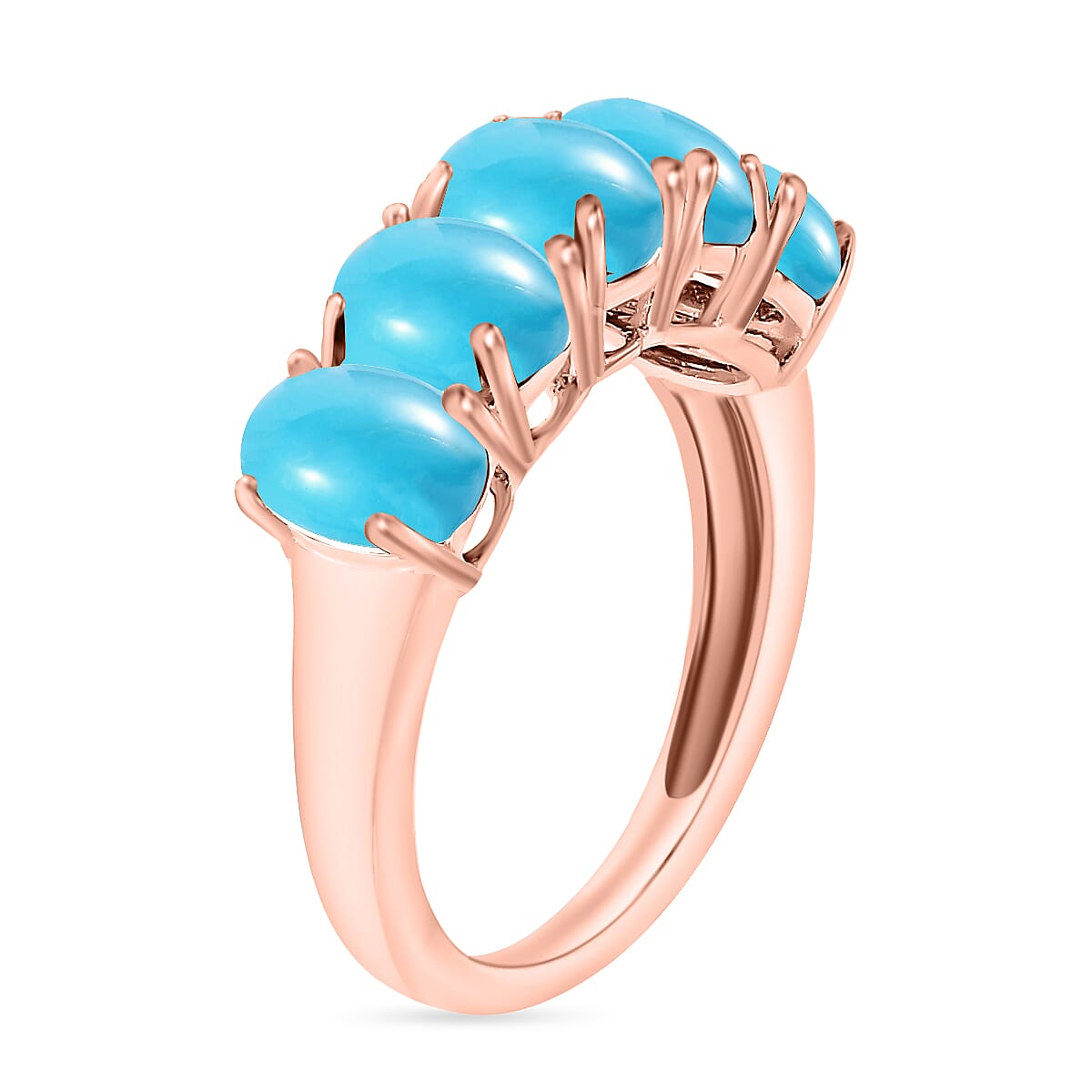 D'Joy Premium Sleeping Beauty Turquoise 5 Stone Ring in Vermeil Rose Gold Over Sterling Silver (Size 7.0) 2.75 ctw image number 2