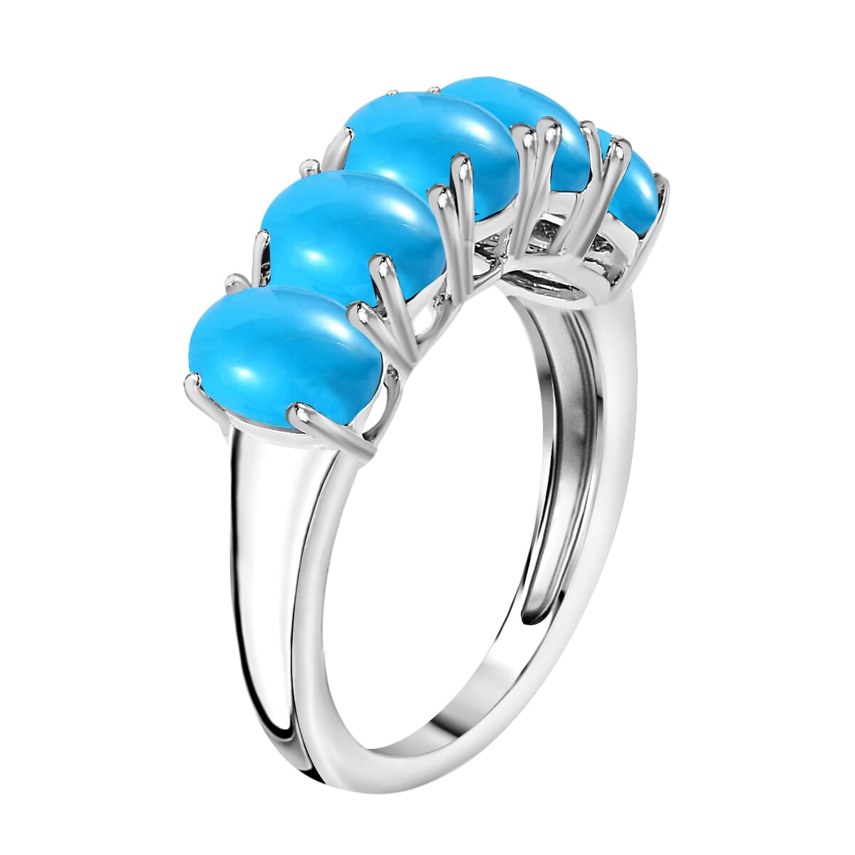 Luxoro 14K White Gold AAA Sleeping Beauty Turquoise 5 Stone Ring (Size 5.5) 4 Grams 2.75 ctw image number 2