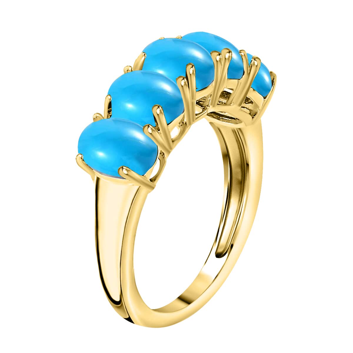 Luxoro AAA Sleeping Beauty Turquoise 2.75 ctw 5 Stone Ring in 14K Yellow Gold (Size 4.0) 4 Grams image number 2