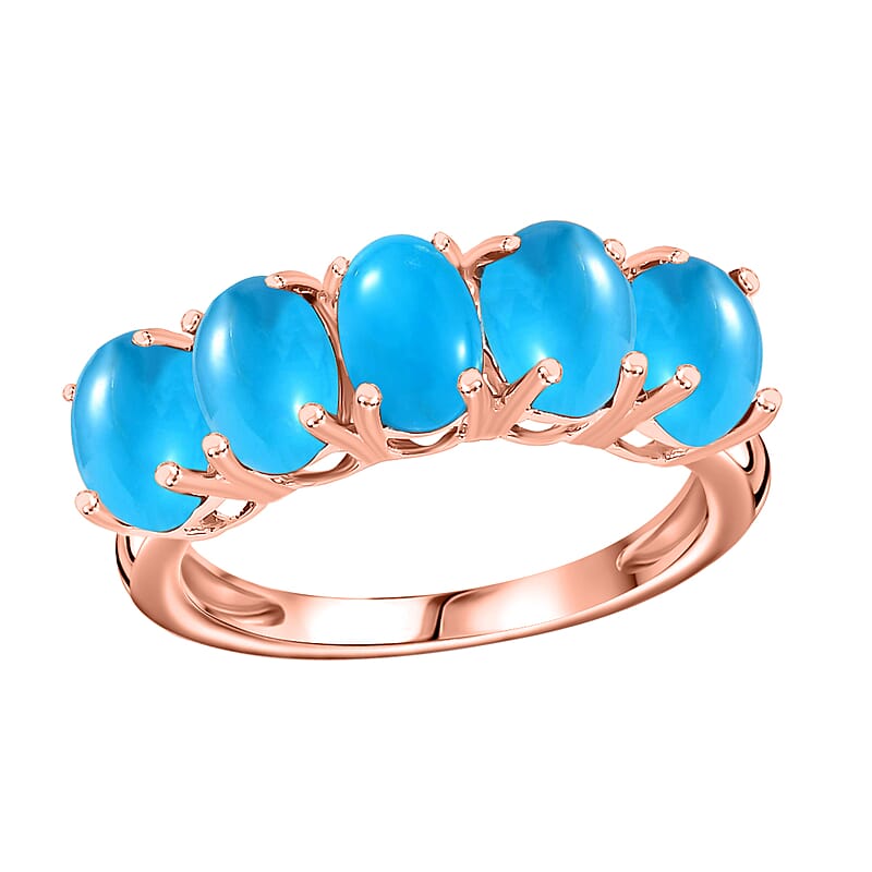 Luxoro AAA Sleeping Beauty Turquoise 2.75 ctw 5 Stone Ring in 14K Rose Gold (Size 8.0) 4 Grams