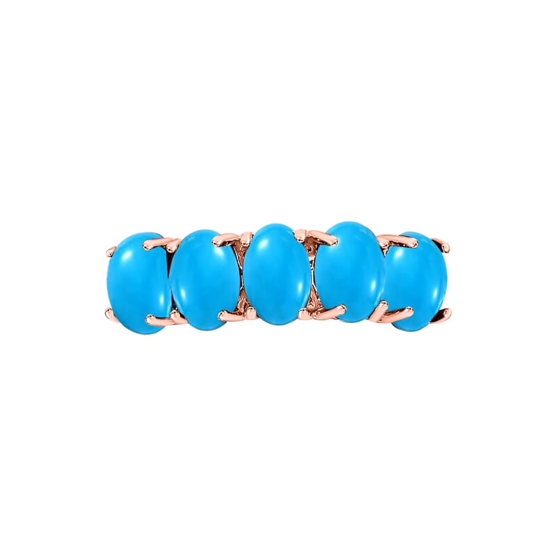 Luxoro AAA Sleeping Beauty Turquoise 2.75 ctw 5 Stone Ring in 14K Rose Gold (Size 8.0) 4 Grams