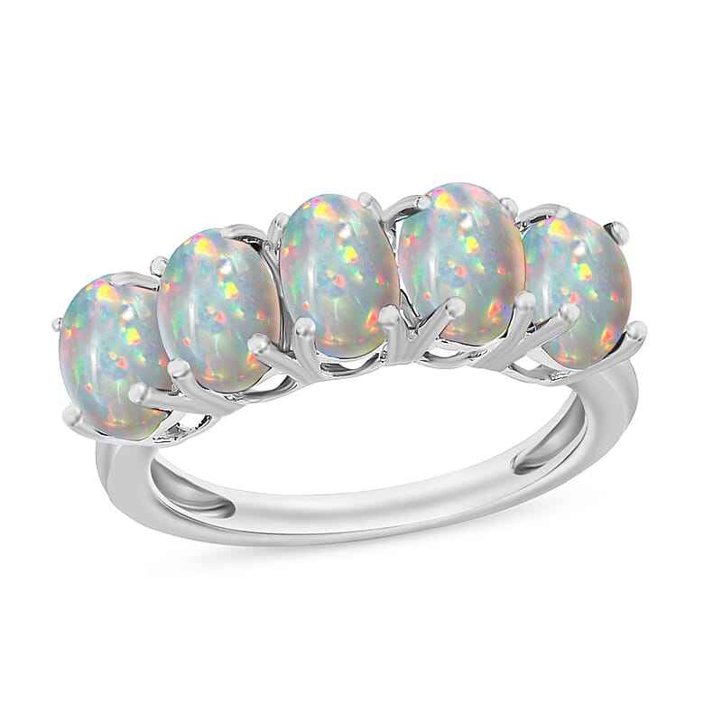 D'Joy Ethiopian Welo Opal 5 Stone Ring in Platinum Over Sterling Silver  1.50 ctw (Size 4.0)