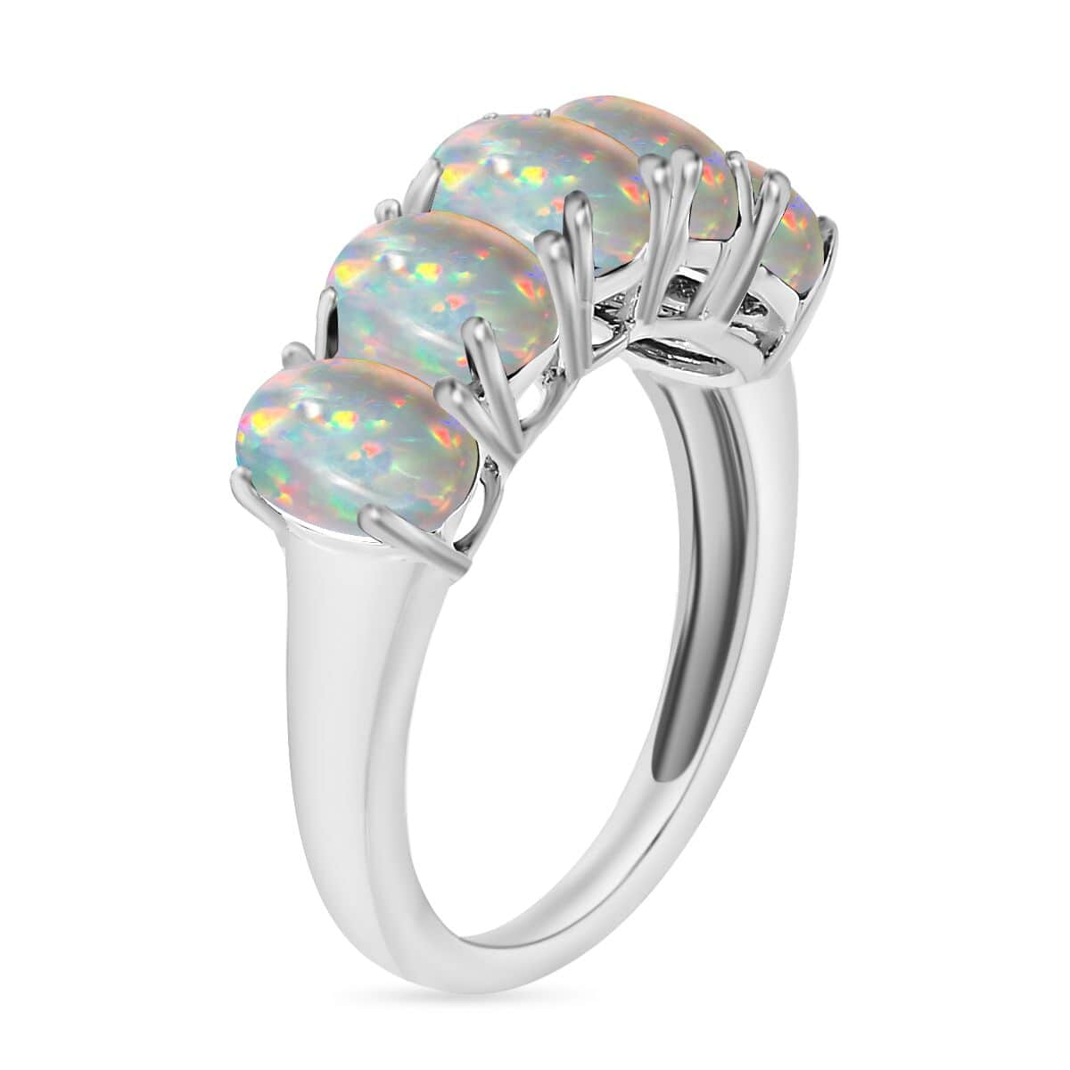 Premium Ethiopian Welo Opal 5 Stone Ring in Platinum Over Sterling Silver (Size 4) 1.50 ctw image number 2