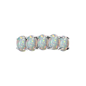 D'Joy Ethiopian Welo Opal 5 Stone Ring in Platinum Over Sterling Silver  1.50 ctw (Size 4.0)
